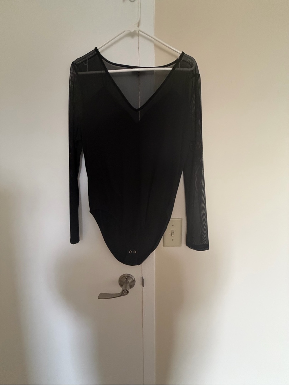 Express Black V-Neck Long-Sleeve Mesh Bodysuit